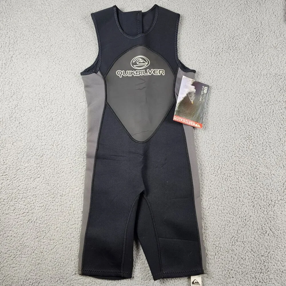 Quicksilver Wetsuit Youth XS Black Gray GS210 Back Zip Sleeveless Shorts NWT